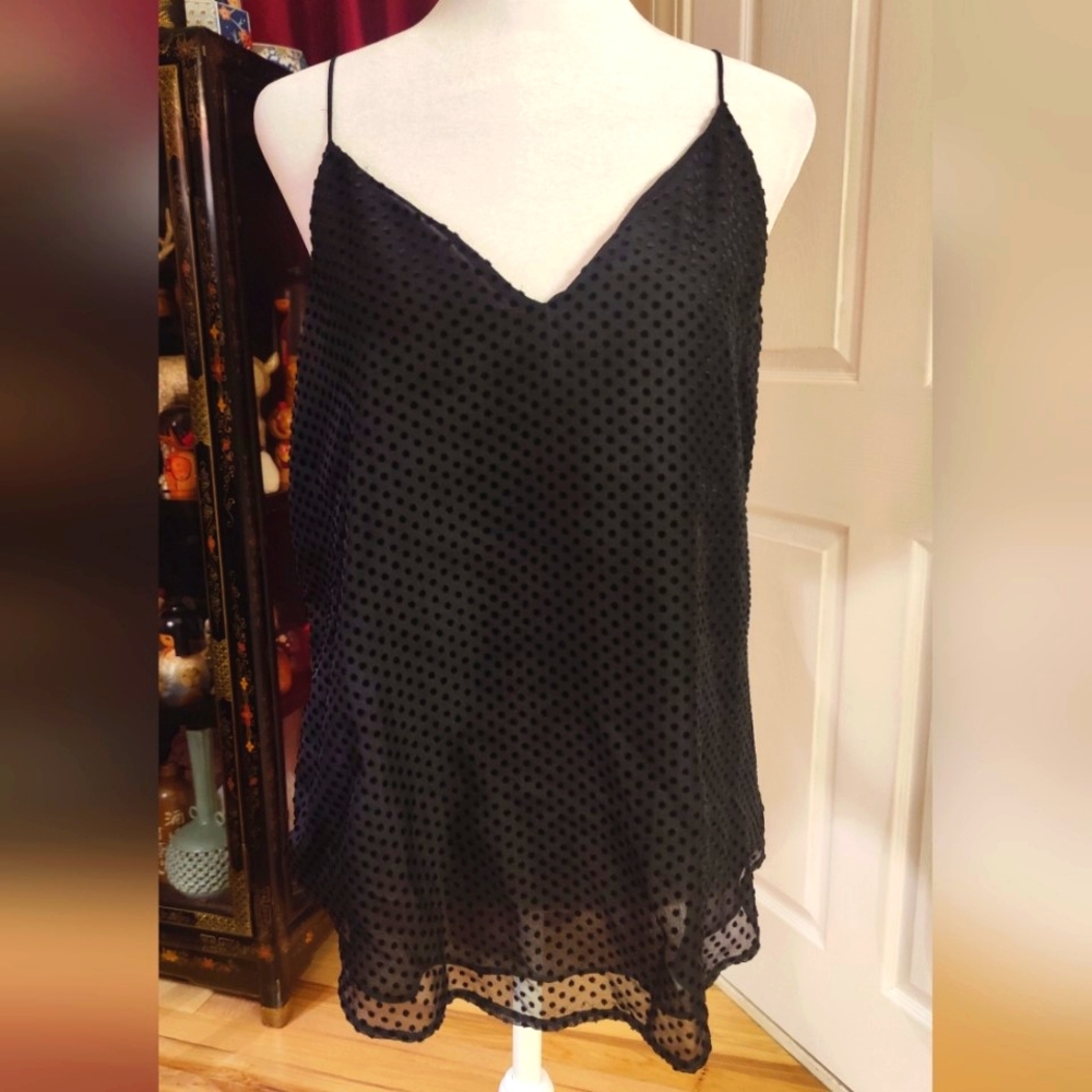 Express Sheer Black Polka Dot V Neck Tank Top